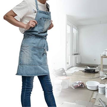 CACHIL Adjustable Denim Apron with 5 Pockets for Cooking