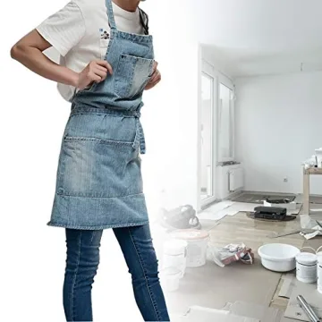CACHIL Adjustable Denim Apron with 5 Pockets for Cooking
