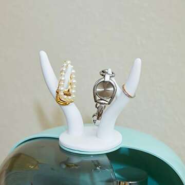 Multifunctional Makeup Organizer with Dustproof Jewelry and Cosmetic Storage Skin Care Products Rack Dressing Table Desktop Finishing Box with Drawer on Countertop (White-pink)