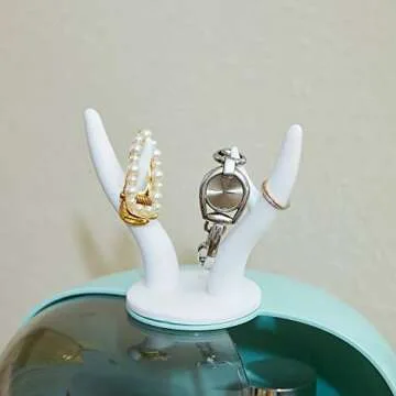 Multifunctional Makeup Organizer with Dustproof Jewelry and Cosmetic Storage Skin Care Products Rack Dressing Table Desktop Finishing Box with Drawer on Countertop (White-pink)