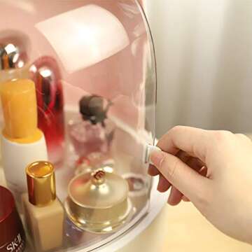 Multifunctional Makeup Organizer with Dustproof Jewelry and Cosmetic Storage Skin Care Products Rack Dressing Table Desktop Finishing Box with Drawer on Countertop (White-pink)