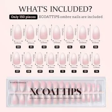 BTArtboxnails XCOATTIPS Ombre Nails - Press on Nails Medium, 150Pcs Almond Nail Tips Pink White Gradient Soft Gel False Nail Tips Soak Off Fake Nails Extensions DIY 15 Sizes