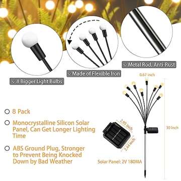 8 Pack Solar Garden Lights, Solar Firefly Light Decorative Outdoor Waterproof, Swaying Solar Powered Outdoor Light for Yard, Whimsical Fairy Garden Decor, LED Starburst Outdoor Decor for Patio Outside