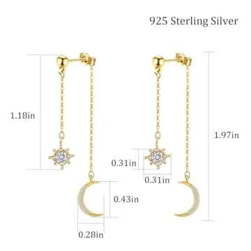 Gold Moon Star Drop Earrings - Celestial Elegance in Silver