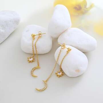 Gold Moon Star Drop Earrings - Celestial Elegance in Silver