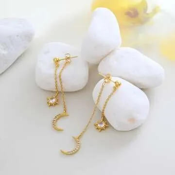 Gold Moon Star Drop Earrings - Celestial Elegance in Silver