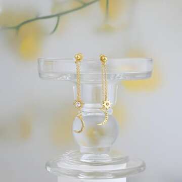 Gold Moon Star Drop Earrings - Celestial Elegance in Silver