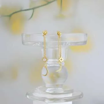Gold Moon Star Drop Earrings - Celestial Elegance in Silver