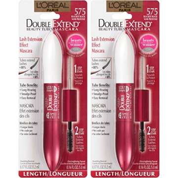 L'Oreal Paris Makeup Double Extend Tubing Mascara, Lengthening 2 Step Mascara, Smudgeproof, Blackest...