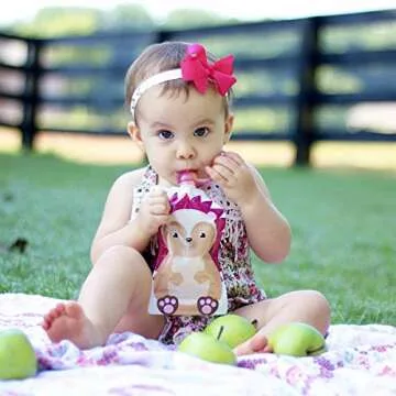 ChooMee Reusable Baby Food Pouches | BPA Free | Fill with Baby Food Applesauce Yogurt and Purees | Leakproof Double Lock Zipper, Easy Fill and Clean Wide Bottom | 5 oz | 4 Pack, SnakPack FreshSquad