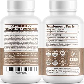 N1N Premium Psyllium Husk Capsules [All Natural,1450 MG] Powerful Soluble Fiber Supplement to Suppor...