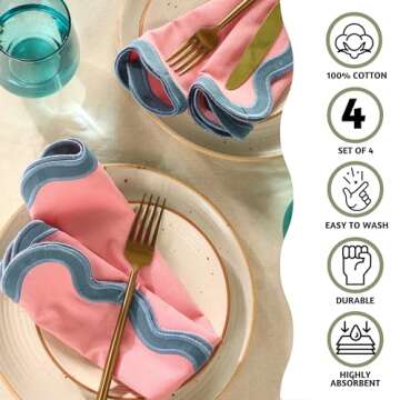 Folkulture Cloth Napkins Set of 4 Cotton, 18" X 18" Dinner Napkins or Table Napkins for Parties, Decorative Napkins Washable for Guests, Resuable Linen Napkins or Fabric Napkins (Laguna Blush)