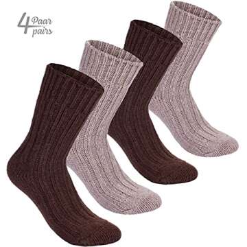 BRUBAKER Warm Alpaca Socks for Men or Women - 4 Pairs