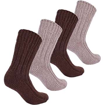 BRUBAKER Warm Alpaca Socks for Men or Women - 4 Pairs