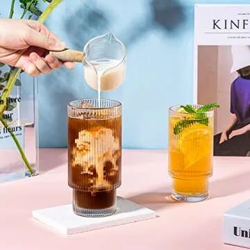 Combler 16 oz Ribbed Glasses with Straws - Set of 4