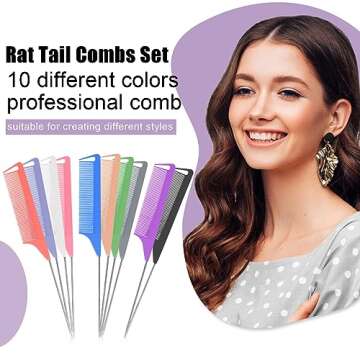 10 PCS Rat Tail Combs Set - Hair Teasing Fine Tooth Comb for Women Girls, Parting Comb for Braiding ...