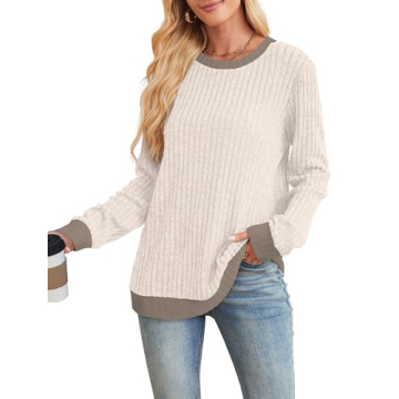 Womens Long Sleeve Tops Dressy Casual Crew Neck Sweaters for Maternity and Comfort