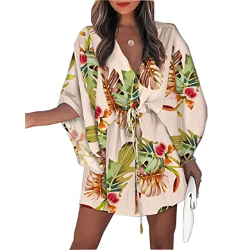 SVALIY Women Summer Floral Casual Party Short Dress Loose Tunic V-Neck Half Sleeve Shift Flowy Swing...