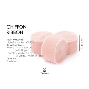 Blush Pink Chiffon Ribbon for Weddings and Decorations - 21 Yd