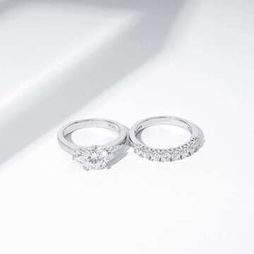 Amazon Essentials Sterling Silver Platinum Plated Infinite Elements Cubic Zirconia Three Stone Ring, Size 6 (previously Amazon Collection)