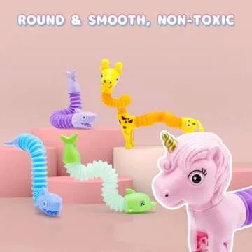 8Pcs Animal Pop Tubes Fidget Toys,Easter Basket Stuffers,Party Favors Classroom Prizes Birthday Gifts, Sensory Toys for Kids 3-8, Piñata Stuffers, Autism Toys