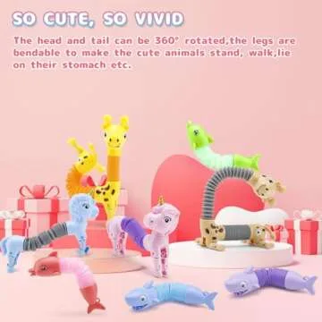 8Pcs Animal Pop Tubes Fidget Toys,Easter Basket Stuffers,Party Favors Classroom Prizes Birthday Gifts, Sensory Toys for Kids 3-8, Piñata Stuffers, Autism Toys