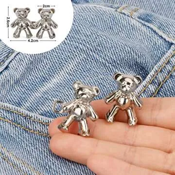 TOOVREN Cute Bear Button Pins for Jeans, No Sew and No Tools Instant Pant Waist Tightener, Adjustable for Loose Jeans 4 Sets Jeans Button Replacement Pant Clips for Waist Buckle