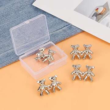 TOOVREN Cute Bear Button Pins for Jeans, No Sew and No Tools Instant Pant Waist Tightener, Adjustable for Loose Jeans 4 Sets Jeans Button Replacement Pant Clips for Waist Buckle