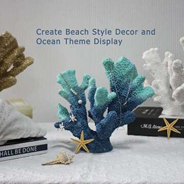ALIWINER Blue Coral Decor Coral Reef Faux Artificial Coral Decor Resin Coral Statue Nautical Decor T...