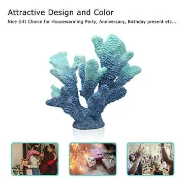 ALIWINER Blue Coral Decor Coral Reef Faux Artificial Coral Decor Resin Coral Statue Nautical Decor Tabletop Decoration Home Living Room Decor (7.8in Tall)