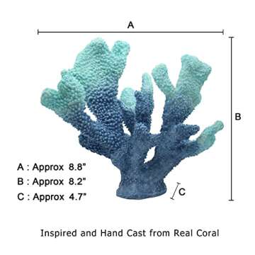 ALIWINER Blue Coral Decor Coral Reef Faux Artificial Coral Decor Resin Coral Statue Nautical Decor Tabletop Decoration Home Living Room Decor (7.8in Tall)