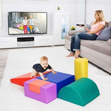 Costzon 6-Piece Kids Crawl and Climb Foam Play Set, Colorful Baby’s Foam Blocks to Crawling, Climbing, Walking, Children’s Educational Software Composite Toy for Toddlers, Preschoolers (Primary)