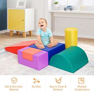 Costzon 6-Piece Kids Crawl and Climb Foam Play Set, Colorful Baby’s Foam Blocks to Crawling, Climbing, Walking, Children’s Educational Software Composite Toy for Toddlers, Preschoolers (Primary)