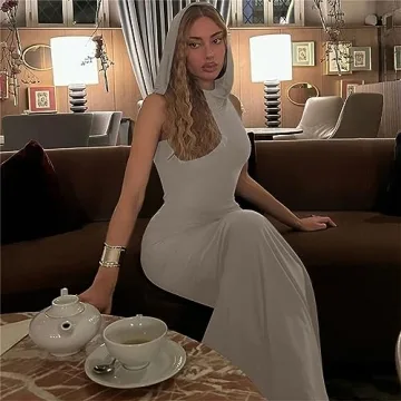 Y2K Grey Bodycon Maxi Dress with Back Slit for Night Out