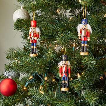 6 Pack Wood Nutcracker Ornaments for Christmas Tree, Rustic Holidays Decorations in 6 Designs (1 x 5...