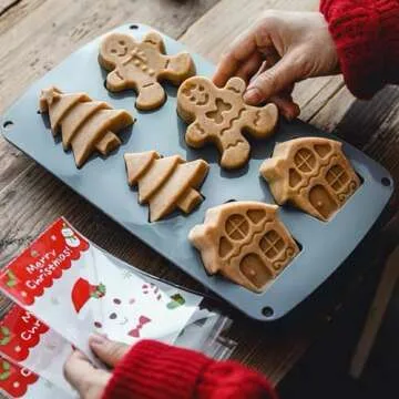 Christmas Silicone Molds For Baking Large Christmas Tree Holiday Silicone Molds 3D Shape Gingerbread Man Candy House Pine Tree Silicone Molds for Soap Jello Chocolate Cake MadeleineCandle Molds(1PCS)