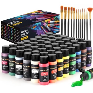 Acrylic Paint Set, 48 Colors (2 oz/Bottle) with 12 Art Brushes, Art Supplies for Painting Canvas, Wo...