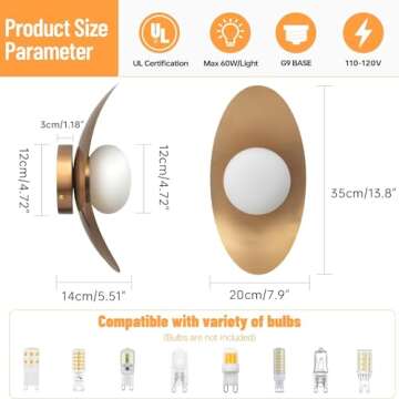 Qepeety Mid Century Modern Wall Sconce, Gold Glass Light Fixture for Home