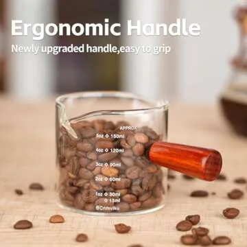 BCnmviku Double Spouts 150ML /5OZ Measuring Triple Pitcher Milk Cup with Wood Handle Espresso Shot Glasses Parts Clear Glass (1)