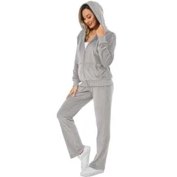Aitmoask Velour Tracksuit Womens Jogging Suits 2 Piece Sweatsuits Set Grey L