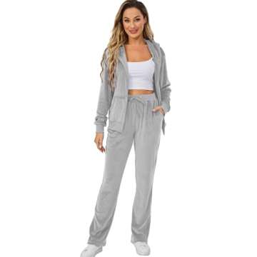 Aitmoask Velour Tracksuit Womens Jogging Suits 2 Piece Sweatsuits Set Grey L
