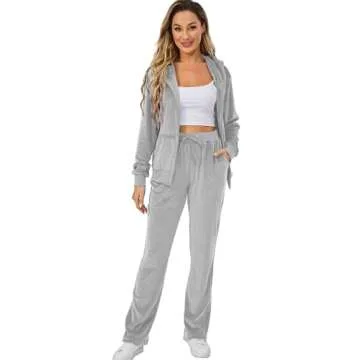 Aitmoask Velour Tracksuit Womens Jogging Suits 2 Piece Sweatsuits Set Grey L