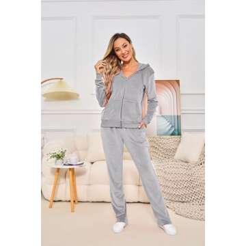 Aitmoask Velour Tracksuit Womens Jogging Suits 2 Piece Sweatsuits Set Grey L