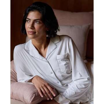Cozy Earth 100% Viscose From Bamboo Long Sleeve Pajama Set For Women - Button-Up Sleepwear Ivory