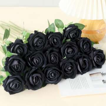 Cloudecor 15Pcs Artificial Roses Velet Real Touch Single Stem Fake Roses Silk Realistic Bouquet Flow...