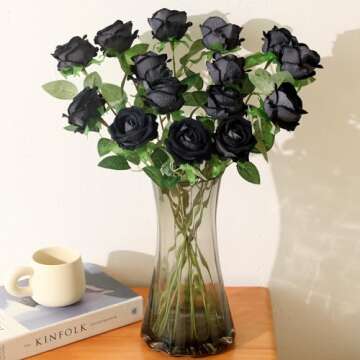 Cloudecor 15Pcs Artificial Roses Velet Real Touch Single Stem Fake Roses Silk Realistic Bouquet Flowers Arrangements Home Office Party Wedding Decoration