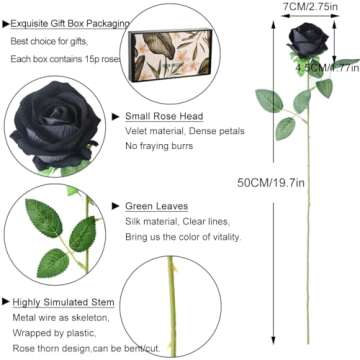 Cloudecor 15Pcs Artificial Roses Velet Real Touch Single Stem Fake Roses Silk Realistic Bouquet Flowers Arrangements Home Office Party Wedding Decoration