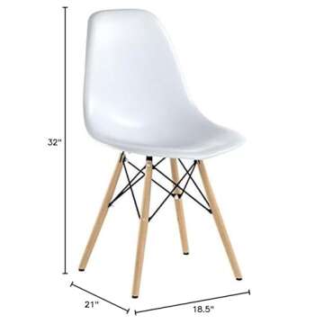 Modway Pyramid Mid-Century Modern Kitchen and Dining Room Chair with Natural Wood Legs in White