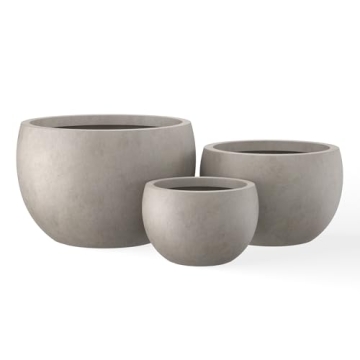 Kante 19.9",15.7",11.8" Dia Round Concrete Planter Set of 3, Outdoor/Indoor Large Bowl Plant Pots wi...