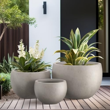 Kante 3-Piece Round Concrete Planter Set for Gardens